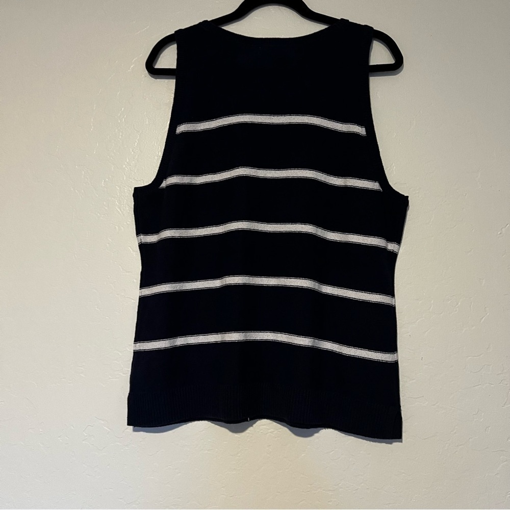 Charter Club Black Knit V-Neck Tank with White Stripes